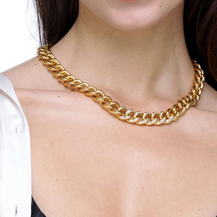 Collier en acier pour femme avec maillons et cristaux blancs