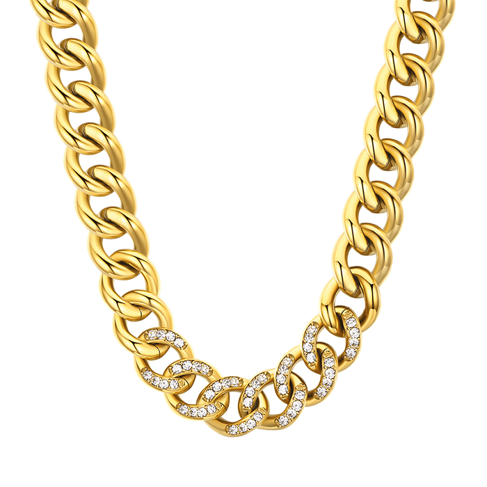 Collier en acier pour femme avec maillons et cristaux blancs