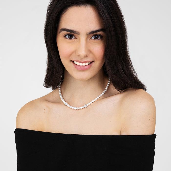 COLLIER DE PERLES BLANCHES POUR FEMME AVEC CRISTAUX BLANCS