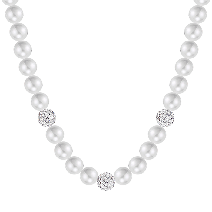 COLLIER DE PERLES BLANCHES POUR FEMME AVEC CRISTAUX BLANCS