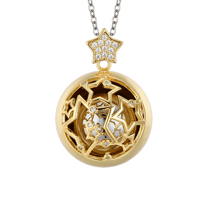 COLLIER APPELANT D'ANGES EN ACIER AVEC ÉTOILES EN MÉTAL DORÉ IP AVEC CRISTAUX