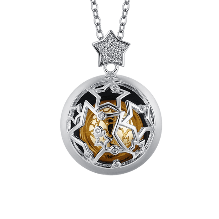 ANGEL CALLER NECKLACE IN STEEL WITH STARS IN IP GOLD METAL WITH CRYSTALS