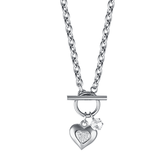 WOMEN'S STEEL NECKLACE WITH HEART WITH WHITE CRYSTALS