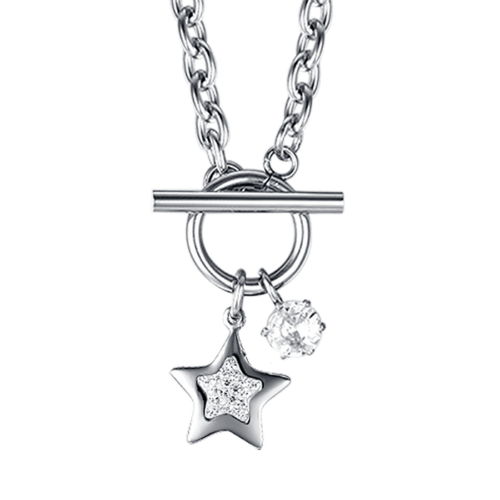 COLLANA DONNA IN ACCIAIO CON STELLA CON CRISTALLI BIANCHI