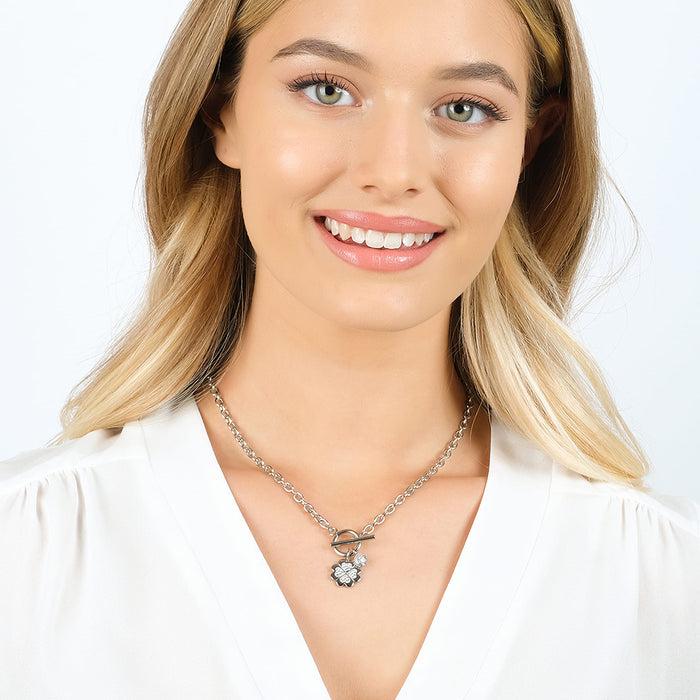 COLLIER FEMME EN ACIER AVEC TRÈFLE À QUATRE FEUILLES ET CRISTAUX BLANCS
