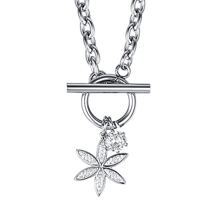 COLLANA DONNA IN ACCIAIO CON FIORE DELLA VITA CON CRISTALLI BIANCHI