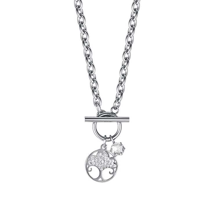 WOMEN'S STEEL NECKLACE WITH TREE OF LIFE WITH WHITE CRYSTALS