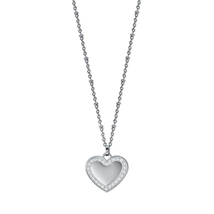 COLLIER FEMME EN ACIER AVEC COEUR ET CRISTAUX BLANCS