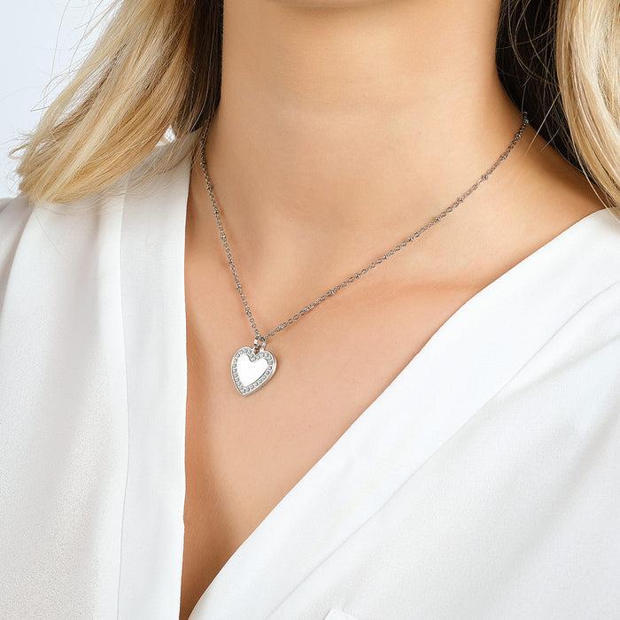 COLLIER FEMME EN ACIER AVEC COEUR ET CRISTAUX BLANCS