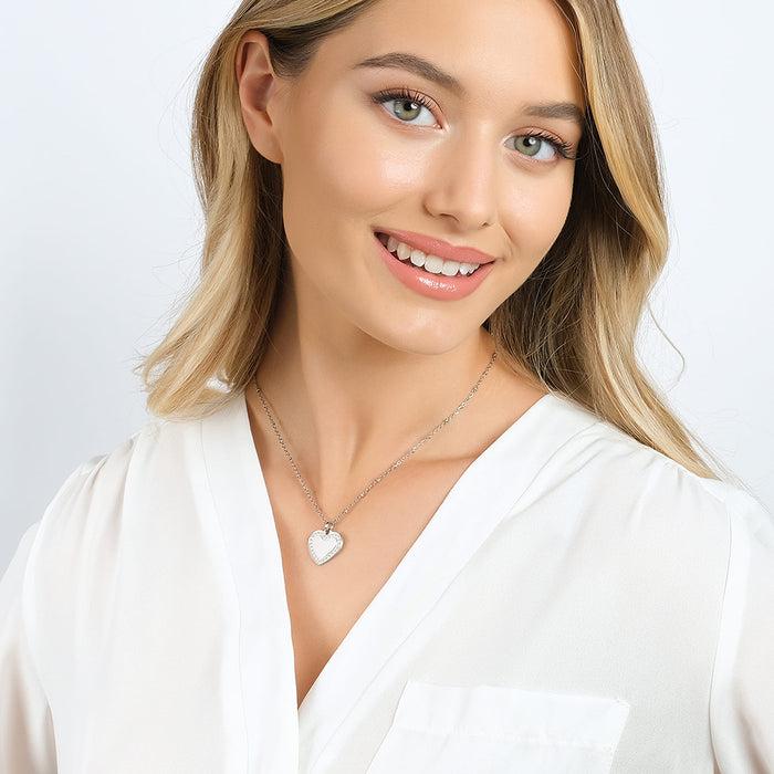 COLLIER FEMME EN ACIER AVEC COEUR ET CRISTAUX BLANCS
