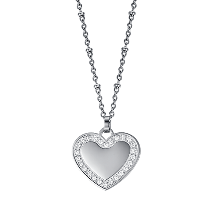 COLLIER FEMME EN ACIER AVEC COEUR ET CRISTAUX BLANCS