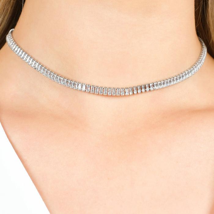 WOMEN'S TENNIS NECKLACE IN STEEL WITH WHITE BAGUETTE CRYSTALS