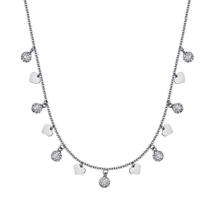 WOMEN'S NECKLACE IN IP GOLD STEEL WITH HEARTS AND WHITE CRYSTALS