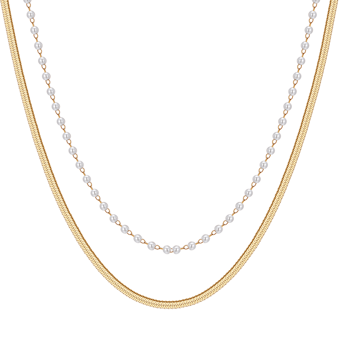 WOMEN'S STEEL NECKLACE WITH WHITE PEARLS
