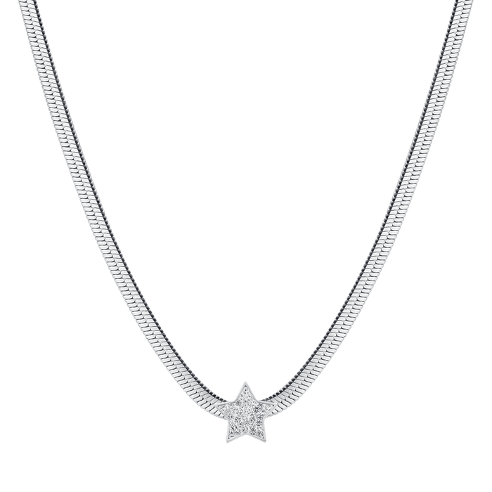 WOMEN'S SNAKE NECKLACE IN STEEL WITH STAR WITH WHITE CRYSTALS