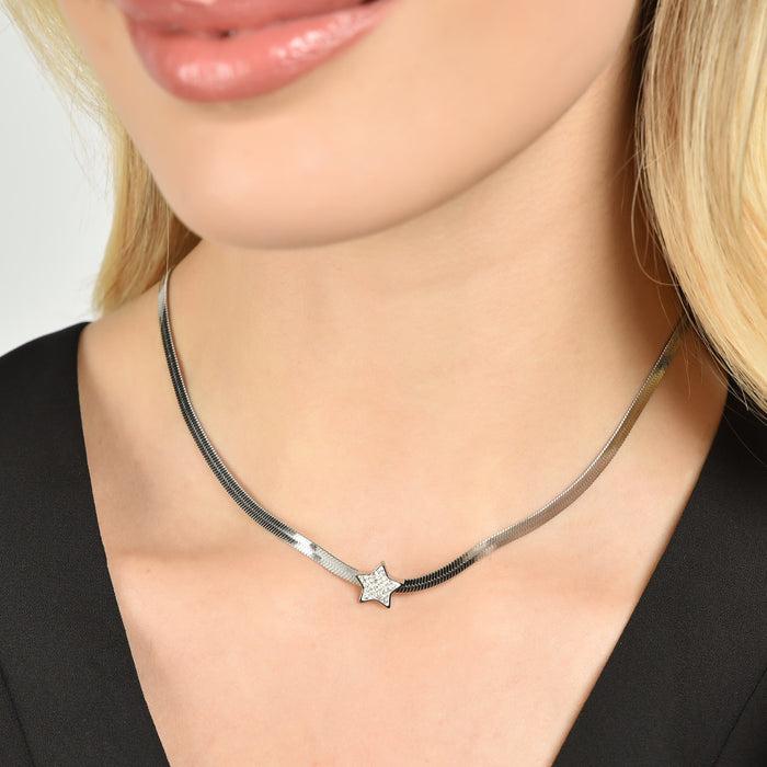 WOMEN'S SNAKE NECKLACE IN STEEL WITH STAR WITH WHITE CRYSTALS