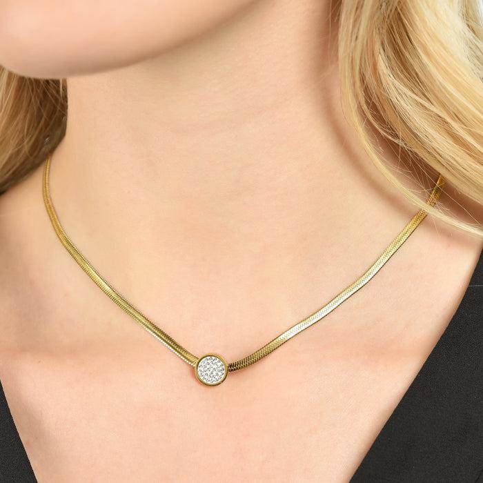 WOMEN'S SNAKE NECKLACE IN IP GOLD STEEL WITH WHITE CRYSTAL ELEMENT