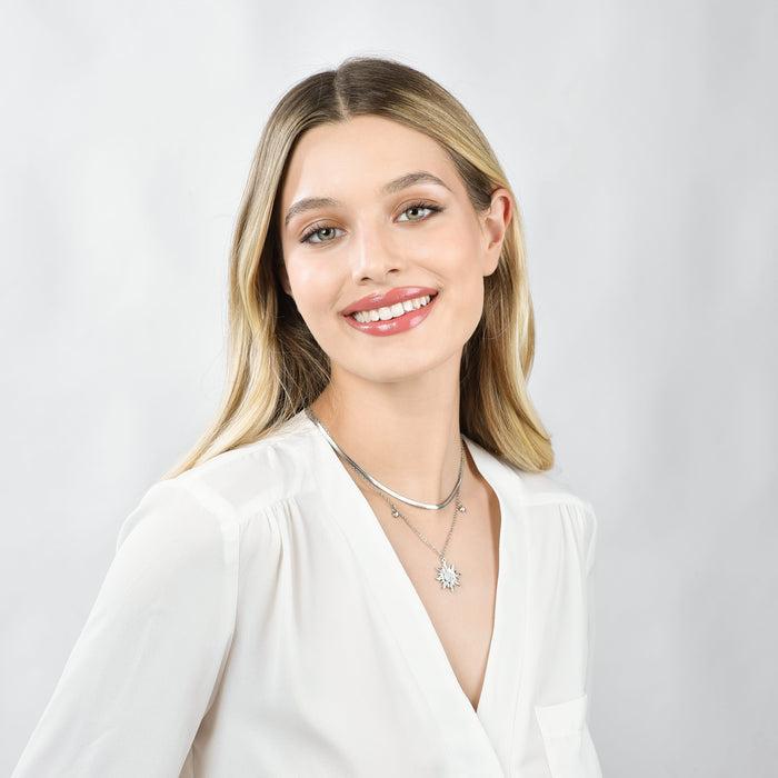 COLLIER FEMME EN ACIER AVEC SOLEIL ET CRISTAUX BLANCS
