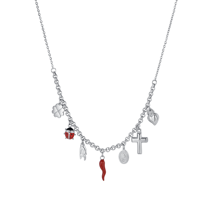 COLLIER FEMME EN ACIER AVEC CHARMES