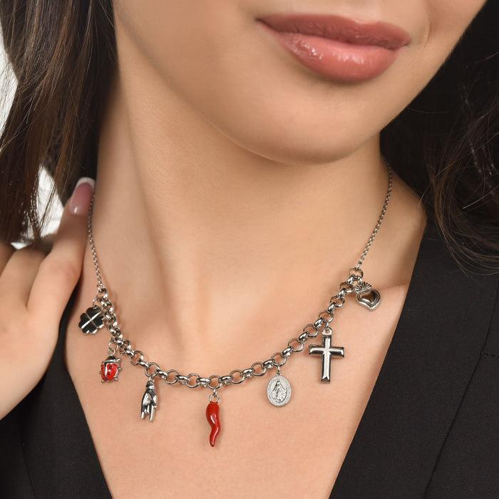 COLLIER FEMME EN ACIER AVEC CHARMES