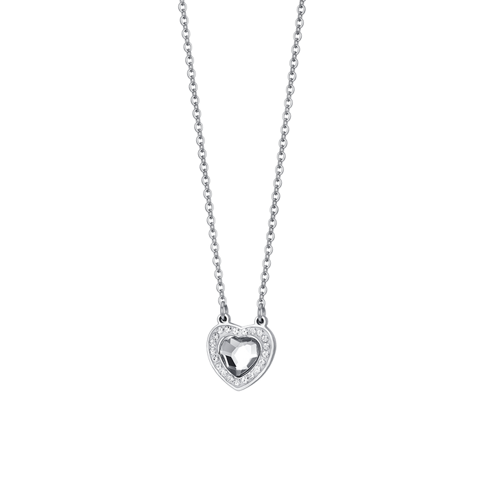 COLLIER FEMME EN ACIER COEUR CRISTAL BLANC ET CRISTAUX BLANCS