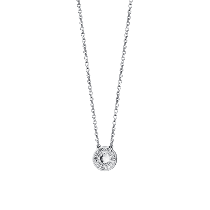 COLLIER FEMME EN ACIER AVEC ÉLÉMENT EN CRISTAL BLANC ET CRISTAUX BLANCS