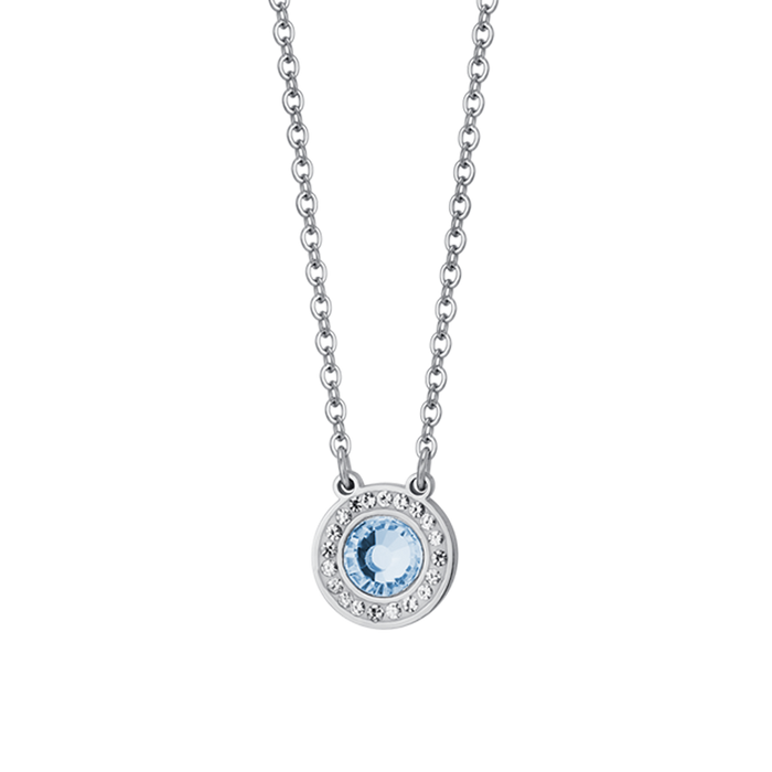 COLLIER FEMME EN ACIER AVEC ÉLÉMENT EN CRISTAL AIGUE-MARINE ET CRISTAUX BLANCS