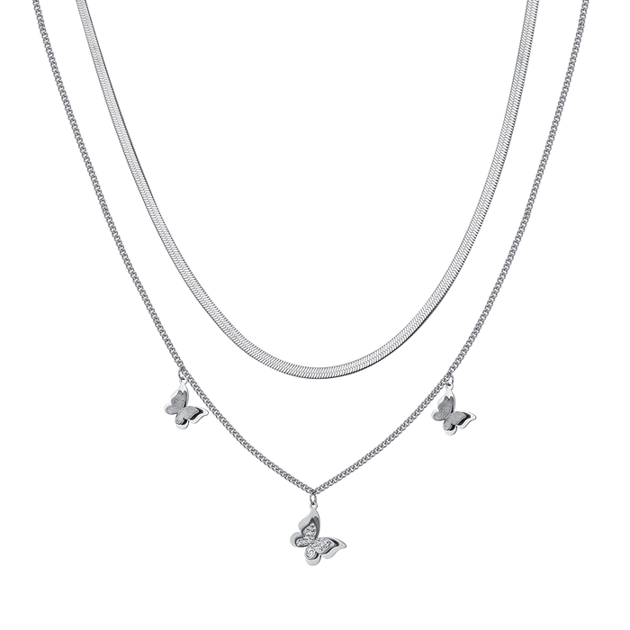 COLLIER FEMME EN ACIER AVEC PAPILLONS EN CRISTAUX BLANCS