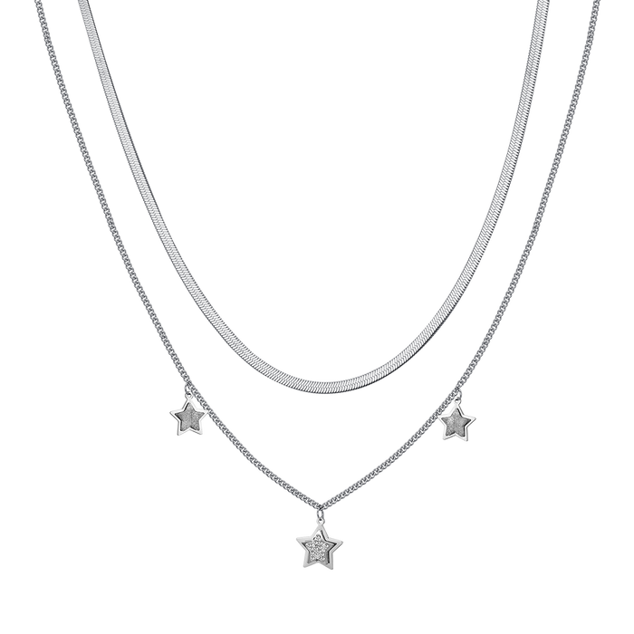 COLLIER FEMME EN ACIER ÉTOILES AVEC CRISTAUX BLANCS