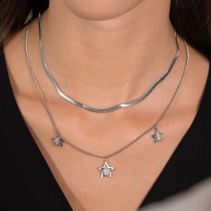 COLLIER FEMME EN ACIER ÉTOILES AVEC CRISTAUX BLANCS