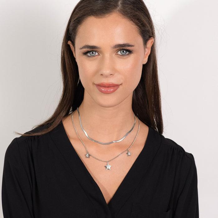 COLLIER FEMME EN ACIER ÉTOILES AVEC CRISTAUX BLANCS