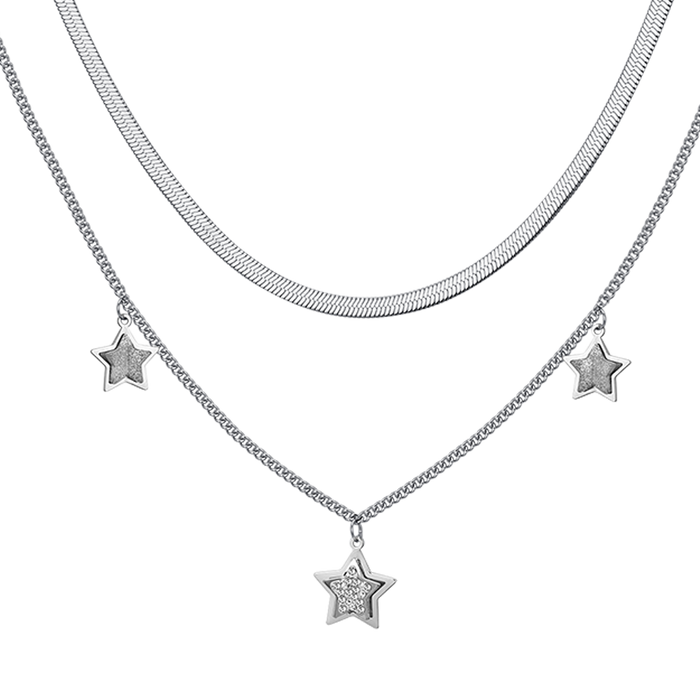 COLLIER FEMME EN ACIER ÉTOILES AVEC CRISTAUX BLANCS
