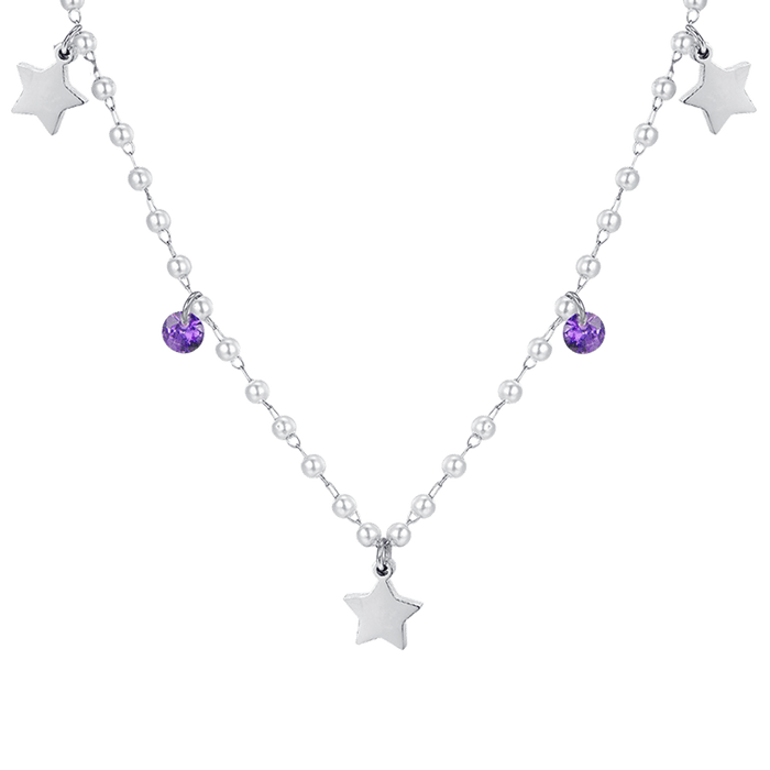 COLLIER FEMME EN ACIER AVEC PERLES ET ÉTOILES