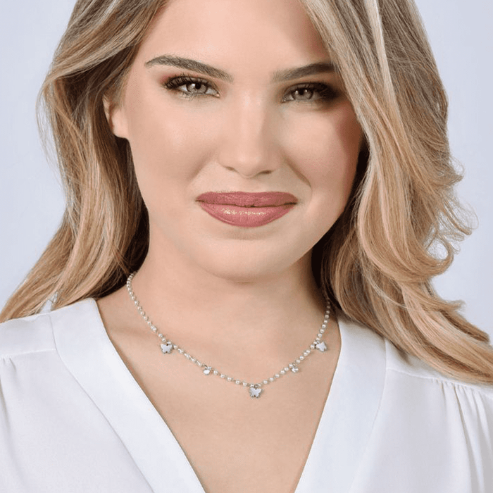 COLLIER FEMME EN ACIER AVEC PERLES ET PAPILLONS