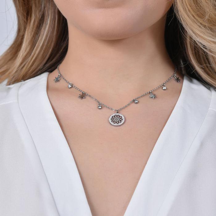 COLLIER FEMME EN ACIER FLEUR DE VIE