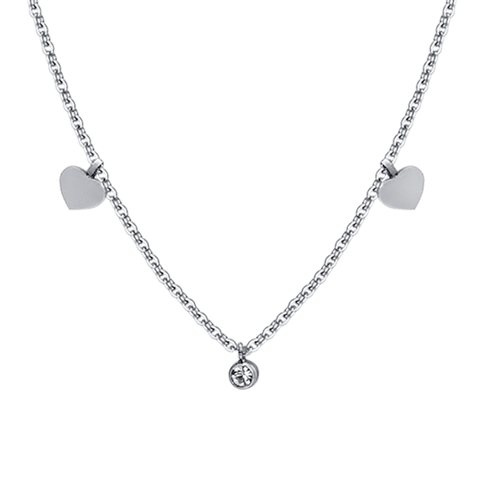 COLLIER FEMME EN ACIER AVEC COEURS ET CRISTAUX