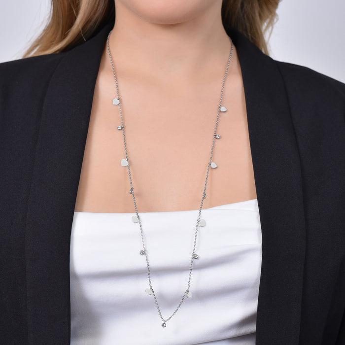 COLLIER FEMME EN ACIER AVEC COEURS ET CRISTAUX