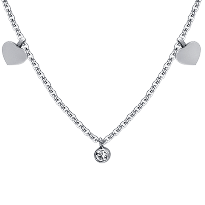 COLLIER FEMME EN ACIER AVEC COEURS ET CRISTAUX