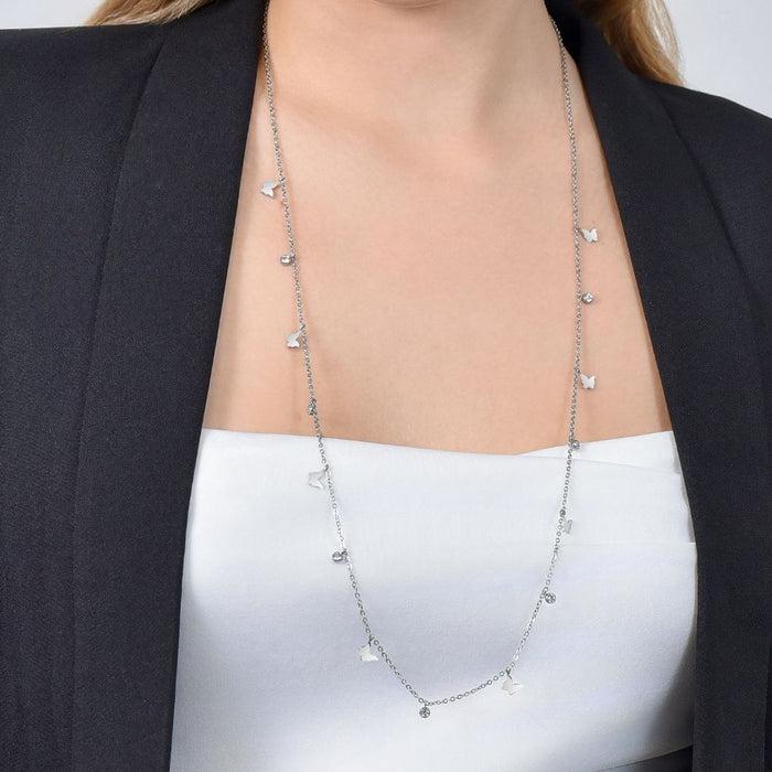 COLLIER FEMME EN ACIER AVEC PAPILLONS ET CRISTAUX