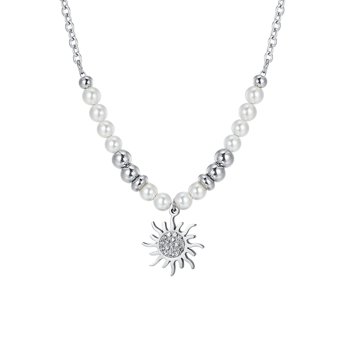 COLLIER FEMME EN ACIER AVEC PERLES ET SOLEIL