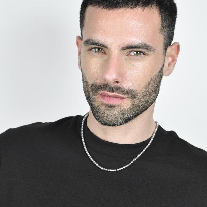 COLLIER HOMME EN ACIER AVEC PERLES GRISES