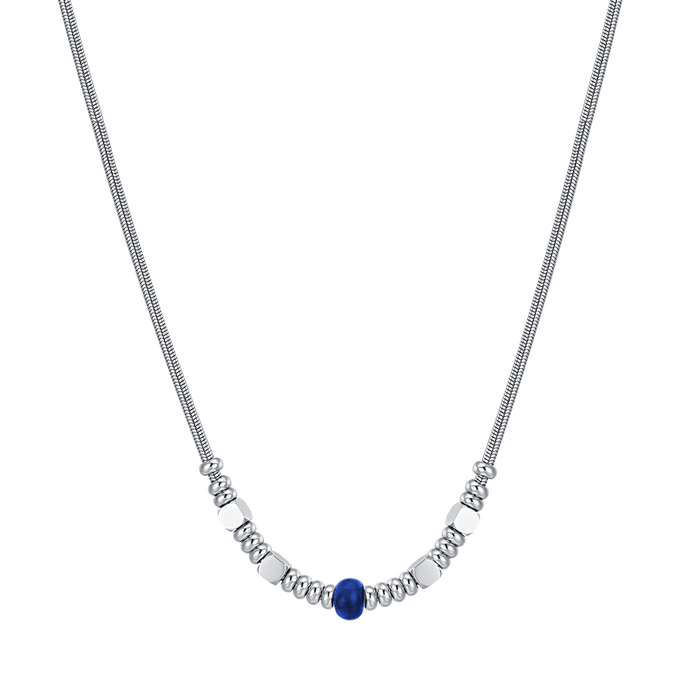 COLLIER HOMME EN ACIER AVEC PIERRE BLEUE