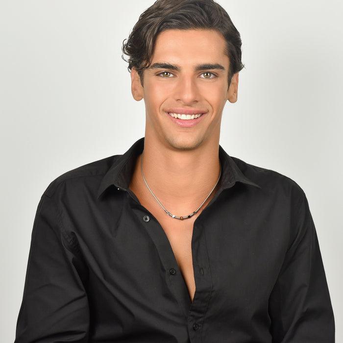COLLIER EN ACIER POUR HOMME AVEC PIERRES ŒIL DE TIGRE