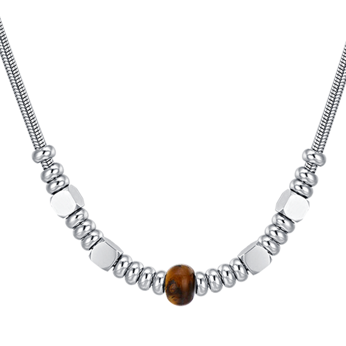 COLLIER EN ACIER POUR HOMME AVEC PIERRES ŒIL DE TIGRE