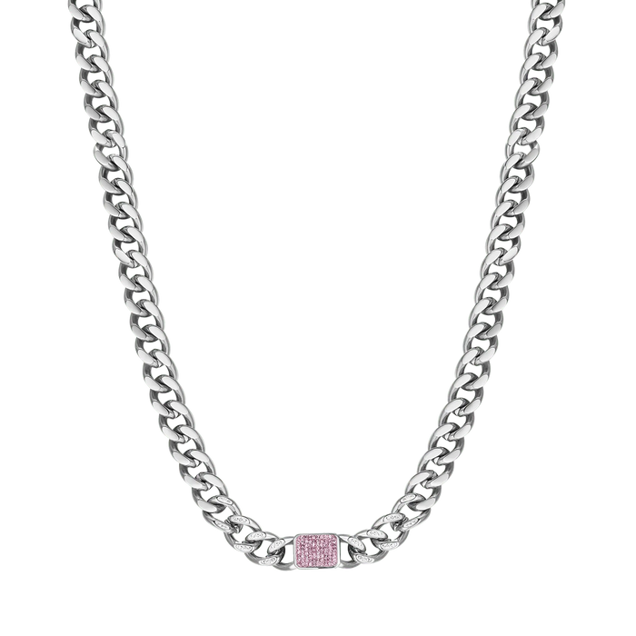 COLLIER FEMME EN ACIER AVEC CRISTAUX FUCHSIA