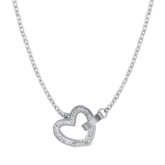 WOMEN'S STEEL NECKLACE WITH HEART AND WHITE CRYSTALS AND ELEMENT