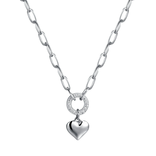 WOMEN'S STEEL NECKLACE WITH HEART AND WHITE CRYSTALS