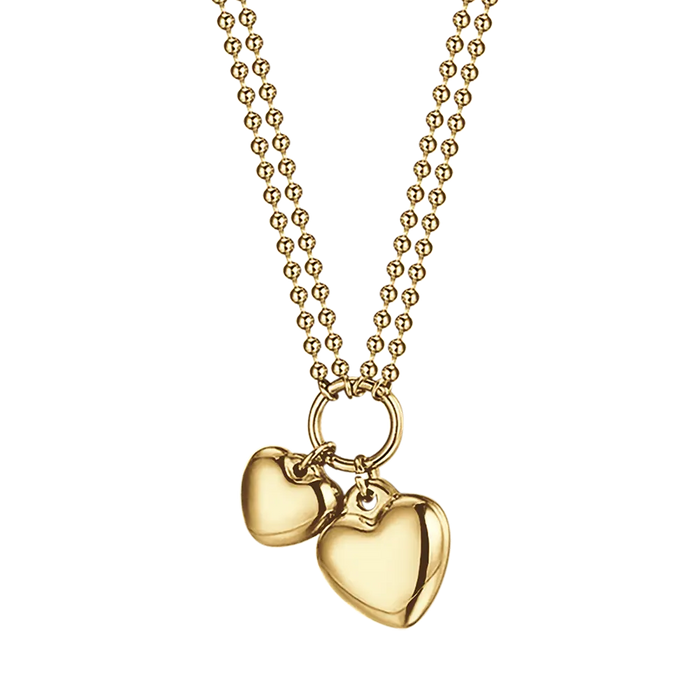 COLLIER FEMME EN ACIER DORÉ IP AVEC DOUBLE COEUR