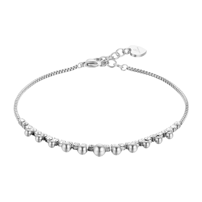 Bracelet de cheville en acier pour femme avec cristaux blancs et sphères