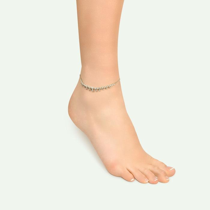 Bracelet de cheville en acier pour femme avec cristaux blancs et sphères